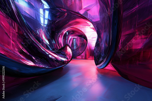 Futuristic architecture modern art smooth curves and shapes with vibrant color. Outdoor installation. 