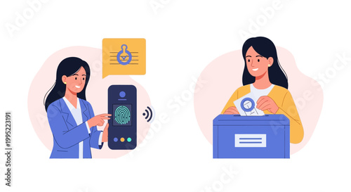 Digital Voting and Electronic Ballot Concept Illustration. EPS Editable. Vector Illustrations.