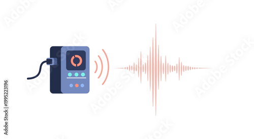 Digital voice recorder device emitting audio sound waves. EPS Editable. Vector Illustrations.