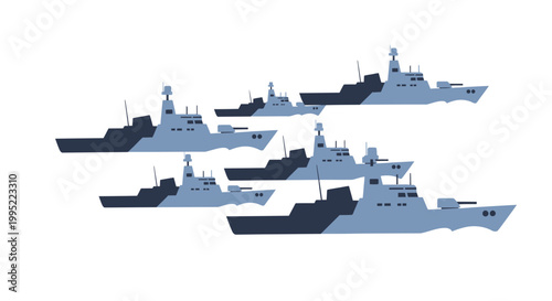 A collection of modern naval warships and patrol vessels isolated on white. EPS Editable. Vector Illustrations.