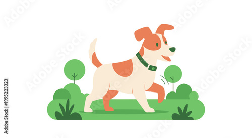 A cute Jack Russell Terrier dog walking outdoors. EPS Editable. Vector Illustrations.