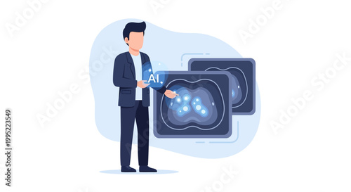 A male doctor analyzing digital lung chest xray scan results in a professional medical setting. EPS Editable. Vector Illustrations.