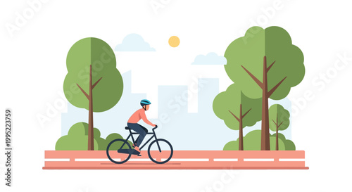 A man riding a bicycle in a park. EPS Editable. Vector Illustrations.