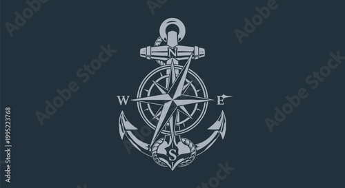 Nautical Anchor Compass Rose Symbol.
