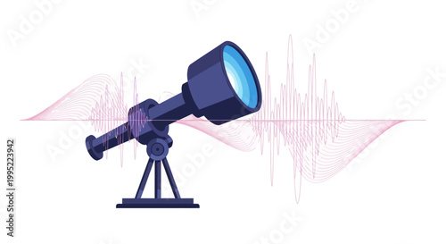 A stylized deep blue astronomical telescope mounted on a tripod. EPS Editable. Vector Illustrations.