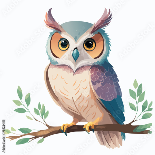 水彩画で描かれたフクロウのイラスト