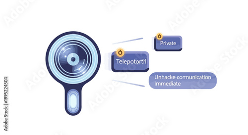 Abstract illustration of a digital camera lens with floating notification bubbles representing privacy and communication settings. EPS Editable. Vector Illustrations.