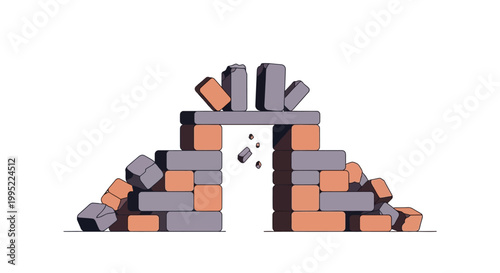 Abstract illustration of a crumbling brick wall archway. EPS Editable. Vector Illustrations.