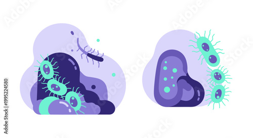 Abstract illustration of microscopic biological cells and bacteria structures. EPS Editable. Vector Illustrations.