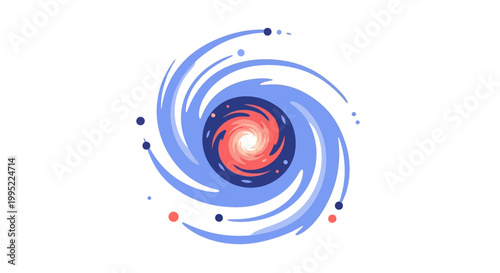 Abstract Spiral Galaxy Illustration with Glowing Core and Orbiting Planets. EPS Editable. Vector Illustrations.