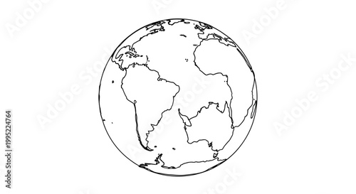 Outline of Earth with continents separated, Pangea concept, minimalist drawing