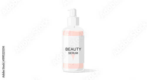 Clear glass bottle of beauty serum with pump dispenser. EPS Editable. Vector Illustrations.