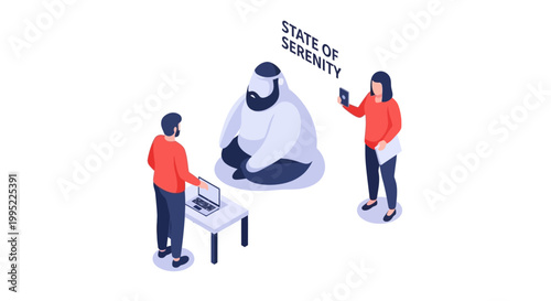 Isometric Illustration Depicting State of Serenity and Mindfulness.