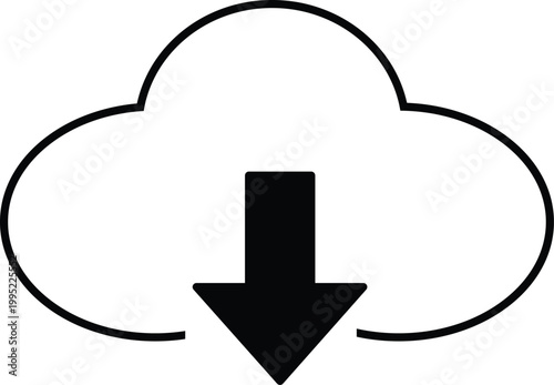 Art & Illustration, Cloud with bold downward arrow icon for backup restore.
