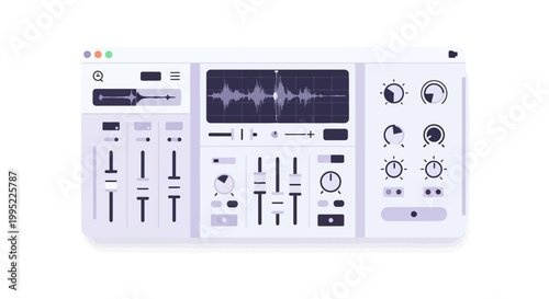 Digital audio workstation interface design with equalizer and sound mixing controls. EPS Editable. Vector Illustrations.