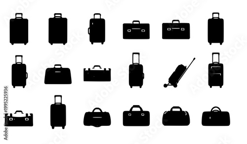 Modern suitcase icon set flat travel luggage collection with carry on bags and rolling baggage symbols
