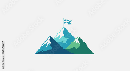 Mountain Peaks with Flag on Top.