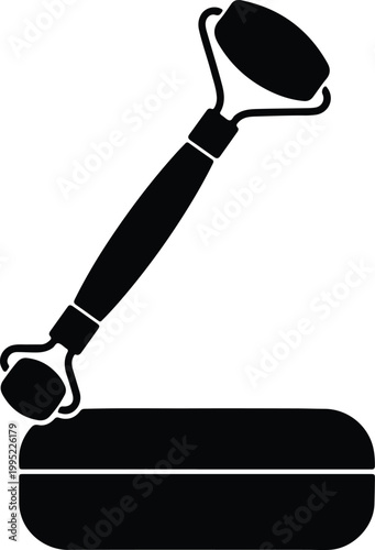 Silhouette facial massage jade roller with storage case for skincare routine vector design