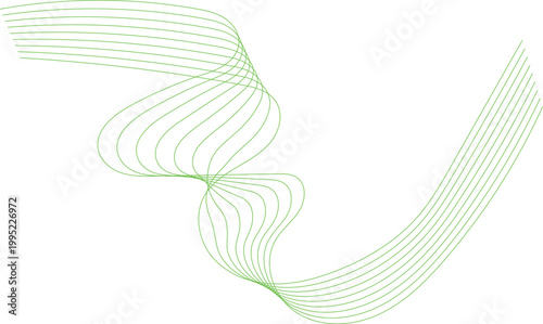 An artistic vector illustration featuring an abstract floral lily design composed of flowing green and blue lines that create a graceful wave pattern against a light spring nature backdrop