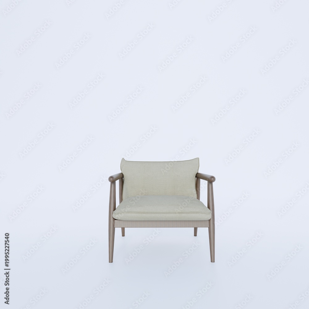 Obraz premium Minimalist beige armchair on a plain white background