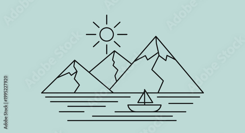 Sailing Boat Under Sun Near Mountains.