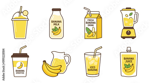 Collection of delightful banana drinks including smoothies, milk, juice, and iced beverages for refreshment