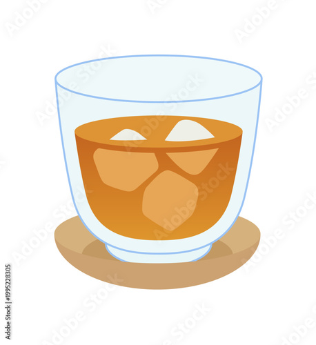 グラスに入った氷入りの麦茶イラスト