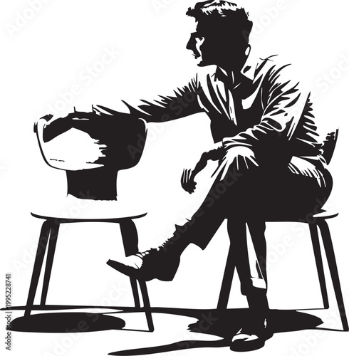 Confident businessman in casual attire taking a break in a bright, minimalist workspace. Ideal for corporate branding, lifestyle advertising, and modern office design concepts.