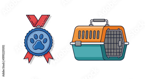 Pet travel award and carrier icons