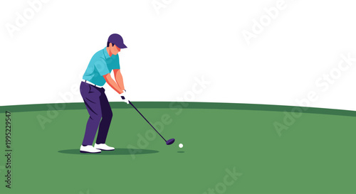 Golfer about to hit the ball on a green golf course.