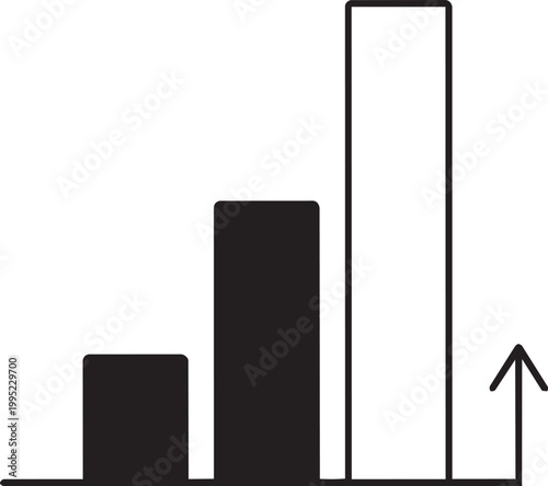 Business bar chart illustration with increasing growth trend and upward pointing arrow on white background.