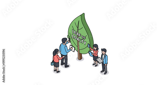 Group of People Examining a Large Green Leaf in Nature.