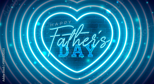 A glowing blue heart with Happy Father's Day text for a festive holiday greeting card or social media post