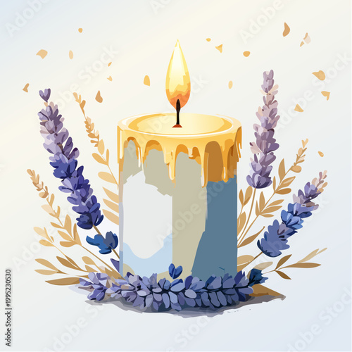 水彩画で描かれたキャンドルと花のイラスト