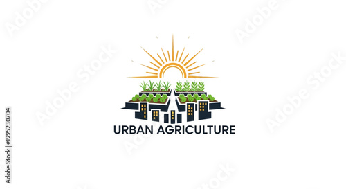 Urban Agriculture Logo with Sunrise and Greenery.