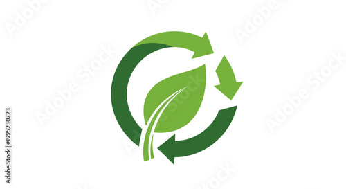 Green leaf with arrows forming a circular recycling symbol.
