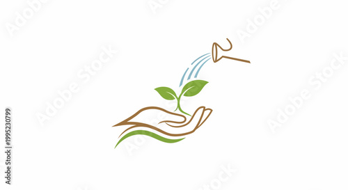 Hand nurturing a small plant with water symbolizing growth and care.