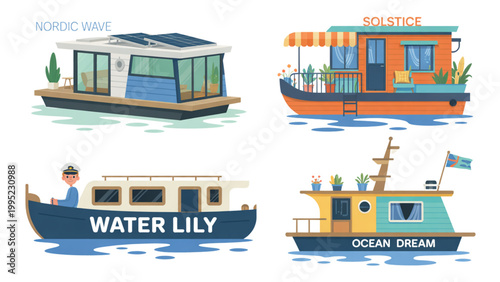 Four colorful cargo ships sailing at sea