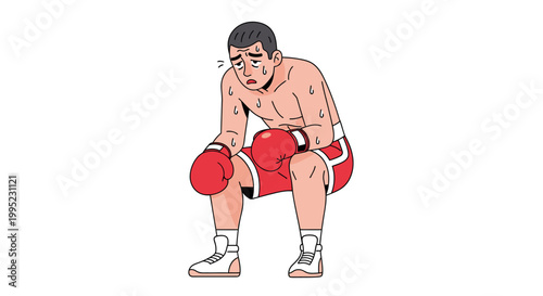 Exhausted boxer takes a rest after a strenuous workout or match.