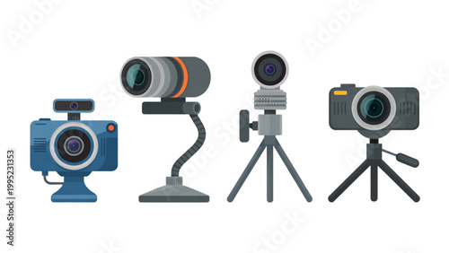 Three cameras on tripods setup