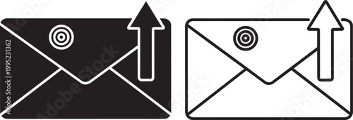 Email marketing icon set with envelope symbols and upward arrows representing outgoing mail and growth.