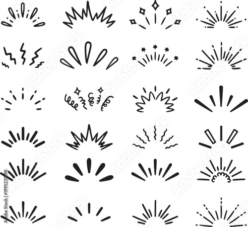 Doodle Sunburst Sparkle Ray Elements Hand Drawn Pop Surprise Frame for Title Headline Vector Illustration