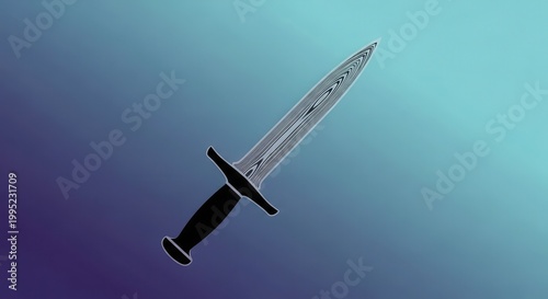 Stylized graphic illustration of a textured blade dagger on a smooth gradient background for