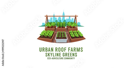 Urban Roof Farms Skyline Greens Logo with Cityscape Background.
