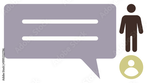 Social media, messaging apps, online networking, user interaction, communication tools, human connections. Speech bubble, person icon and user icon. Social media and messaging apps concept