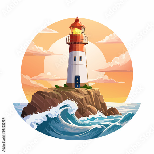 水彩画で描かれた灯台のイラスト