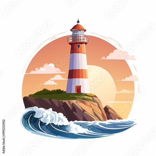 水彩画で描かれた灯台のイラスト