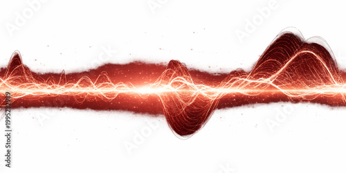 Abstract medical vector illustration featuring a red heart beat wave pattern with light energy splashes on a white textured background design