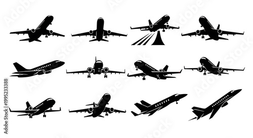 Aircraft silhouettes including front side and top view perspectives