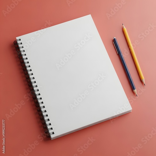 Blank Spiral Notebook with Pens on a Textured Background.